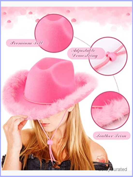 Cowgirl Hat Boa Feather Trim Felt Cowboy Hat for Women Costume Party